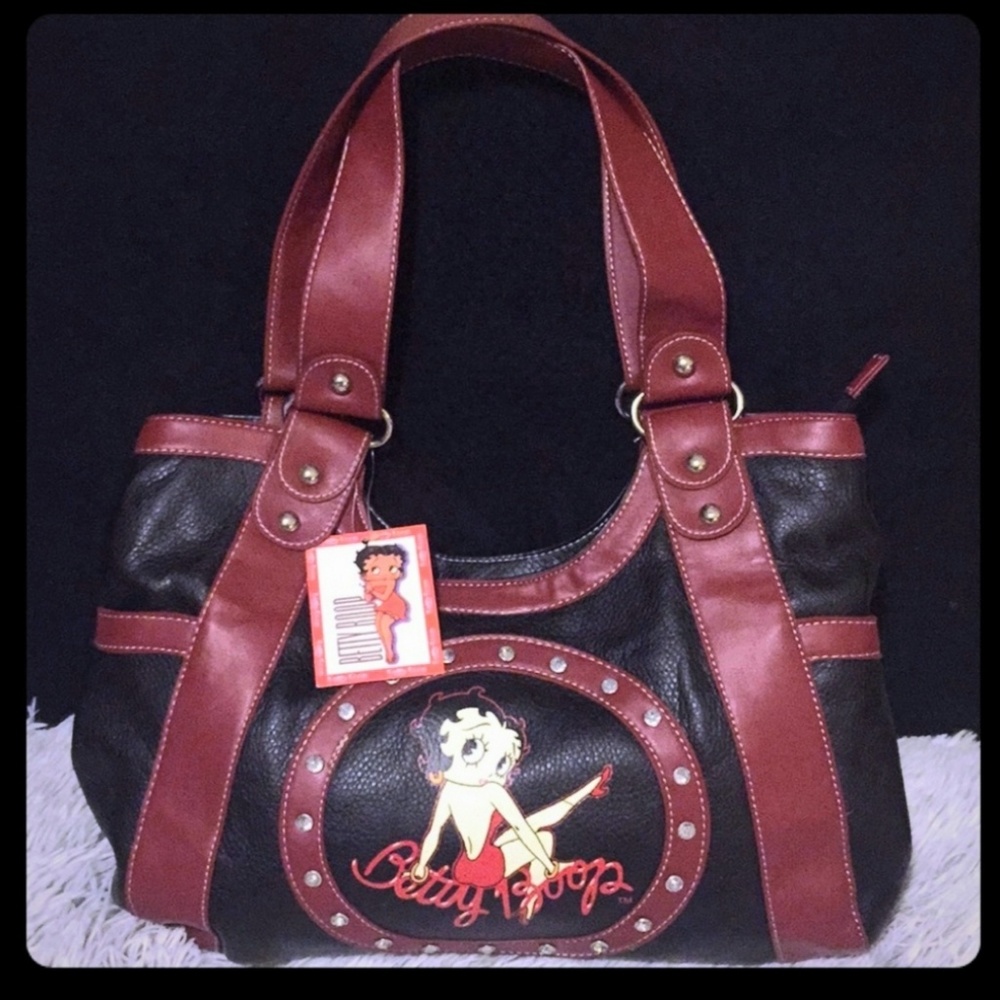 Betty Boop Black Red Rhinestone Shoulder Tote Bag